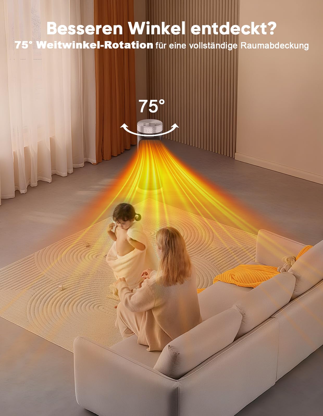 1800W PTC Heizlüfter mit Fernbedienung, Tragbarer Heizstrahler Elektroheizer für Innenräume, Keramik Heizlüfter für Büro & Zuhause, 75° Oszillation, 24h Timer, 5 Betriebsarten Space Heater