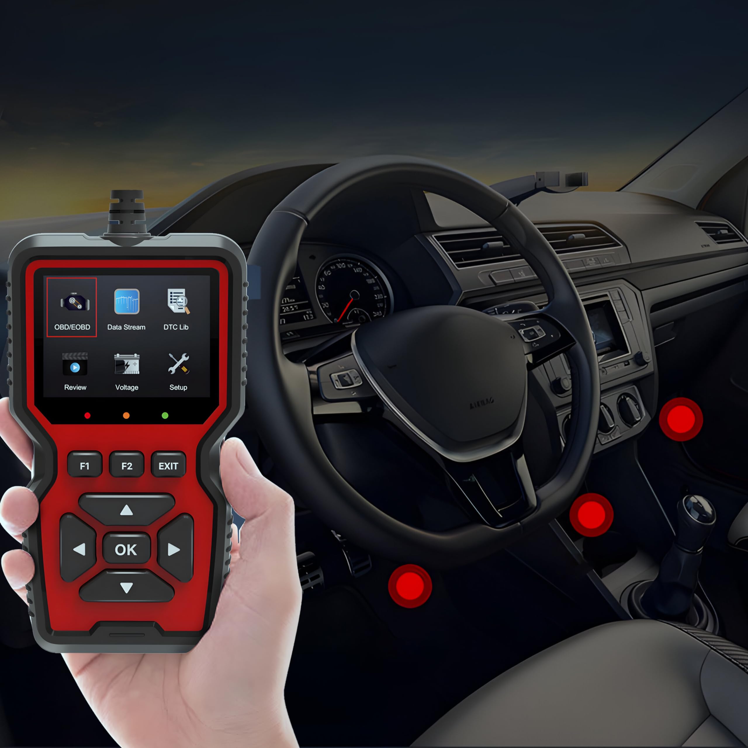 Retoo OBD2 Dispositivo de Diagnóstico Auto Lector, Escáner de Códigos de Error Análisis de Motor, Lector para Vehículos 9–16V, Diagnóstico de Sistema de Vehículo Multilingüe, Lector de Códigos V519