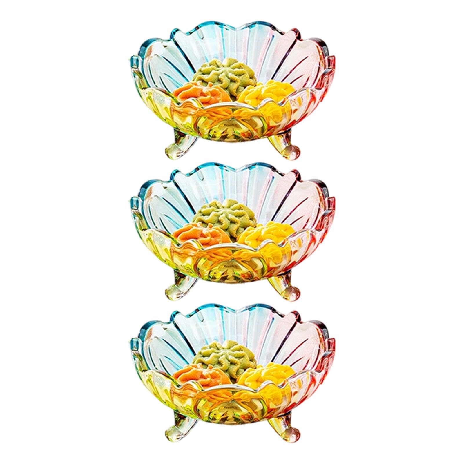 Whoasyst Unique Geometric Designs Glass Fruit Snacks Bowl for Table Decorations Elegant Serving Plate with Legs Glass Fruit Bowl