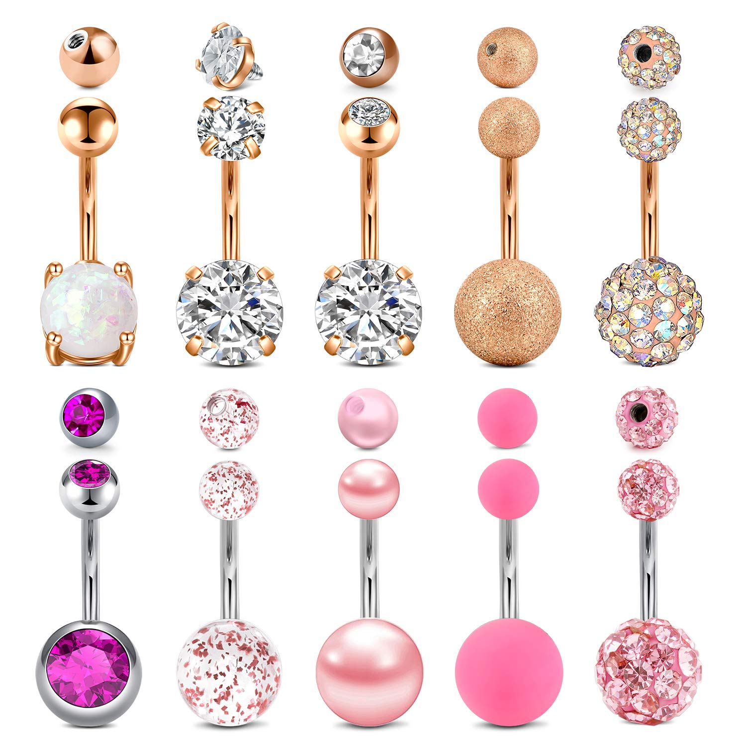 Mayhoop Piercing Nombril 14G Acier Chirurgical Anneaux de Nombril Boule Perle Bijoux de Piercing Corps