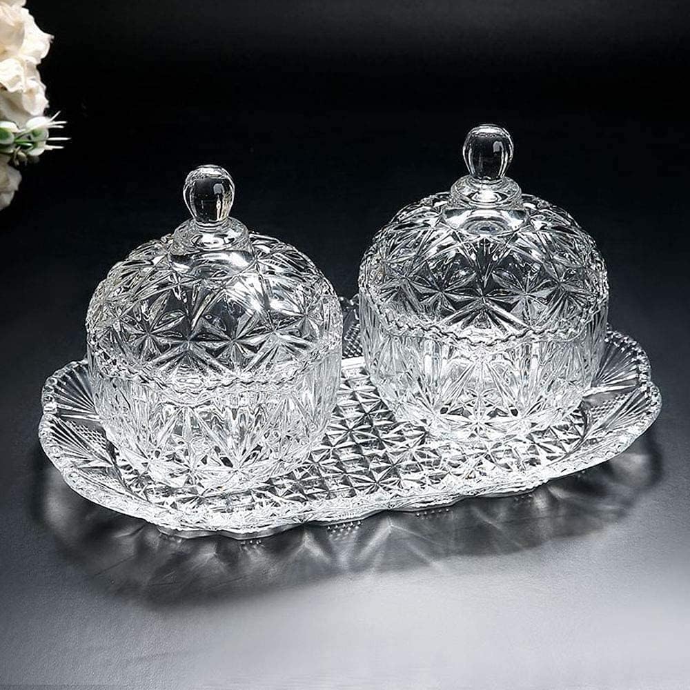 Housetronics Glass Candy Jars with Lids Decorative Jars with Dish Sweet Jars Decorative Glass Cookie Nuts Jar with Lids Dish Dome Candy Bowl Sweet Jar Glass Storage Container