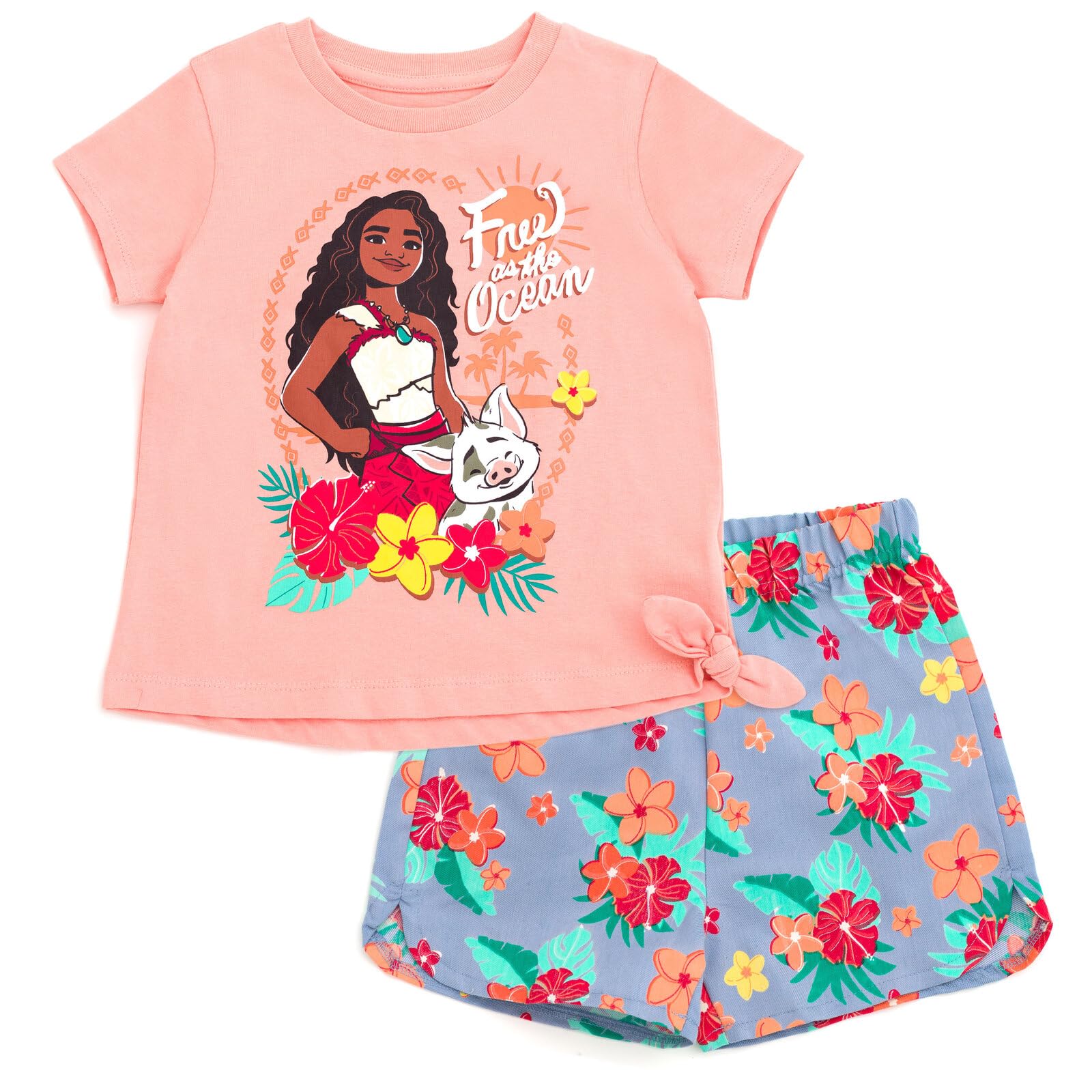 Disney Floral T-Shirt and Chambray Shorts Outfit Set Infant to Big Kid Sizes (12 Months - 14-16)