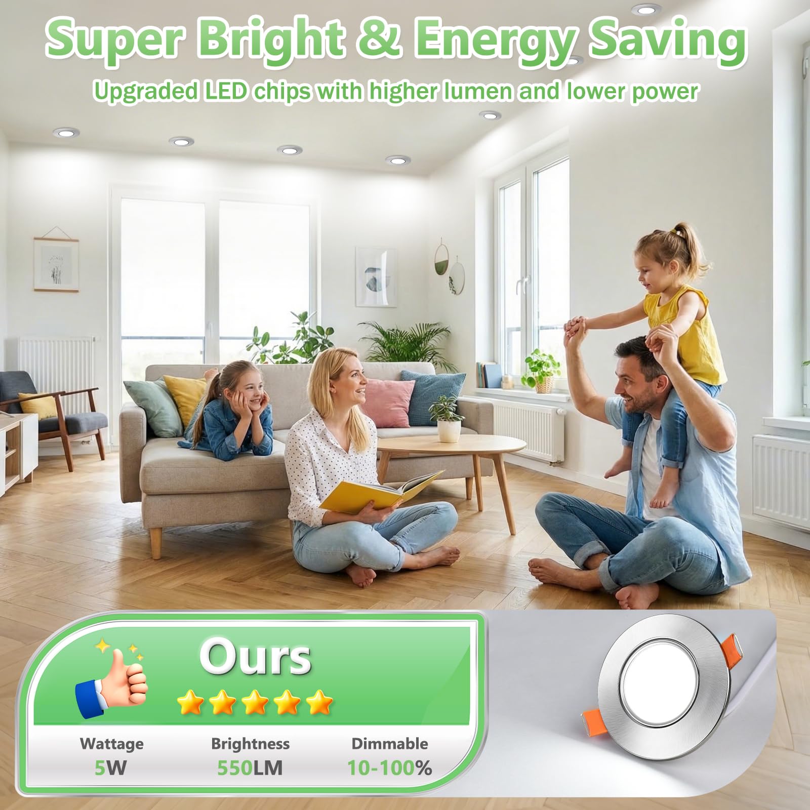 YindaLux Foco LED empotrable 230V Regulable IP44 5W Ultrafino, Corte 68-80 mm, 3000K/4000K/6000K, Orientable 45°, Focos de techo para Baño Cocina Níquel, Pack de 12