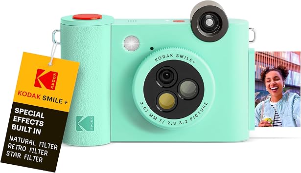 KODAK Smile+ Wireless Digital Instant Print Camera with Effect-Changing Lens, 2x3 Zink Sticky-Backed Photo Prints Mint Green