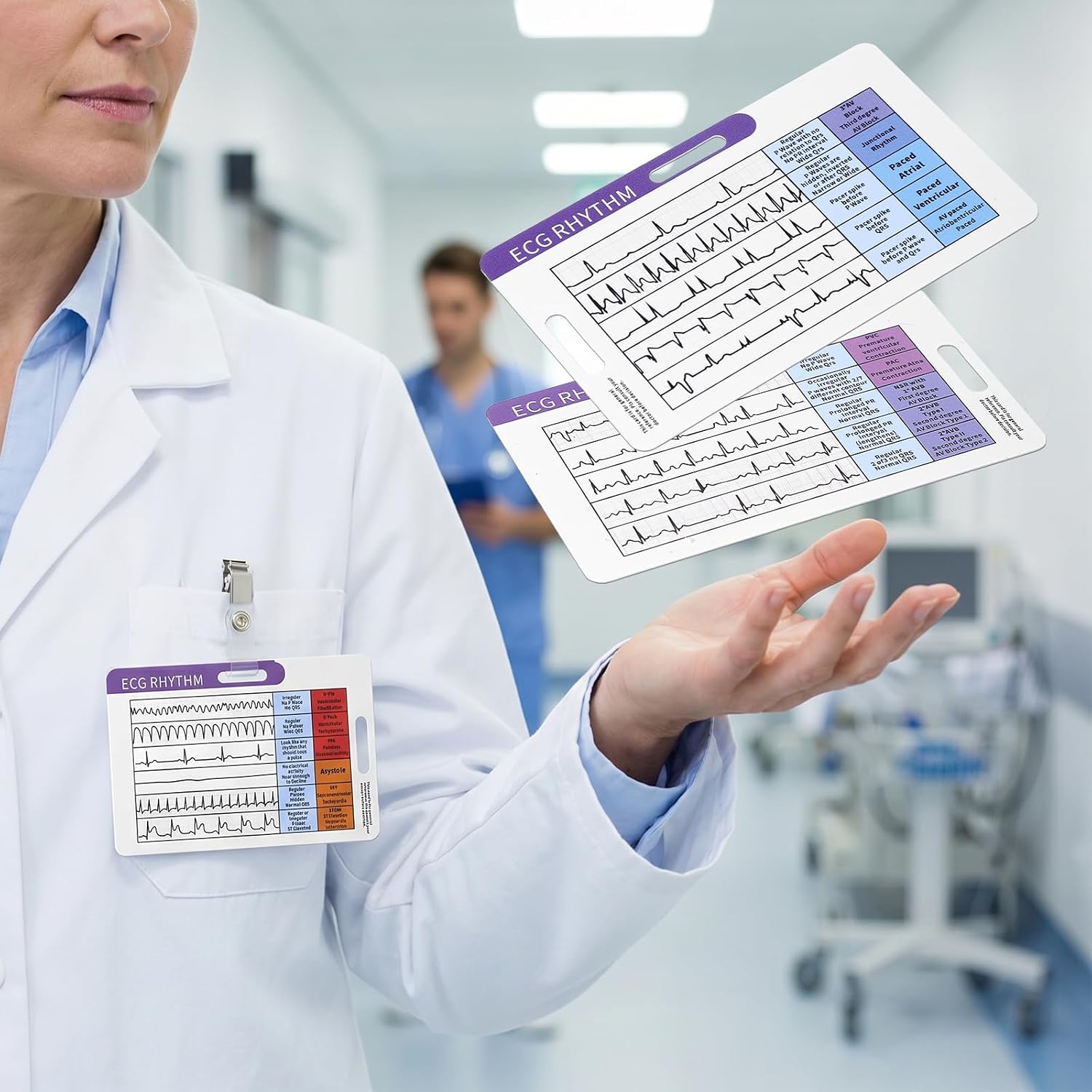 2 PCS EKG Rhythm Interpretation Card Quick ECG Reference Guide