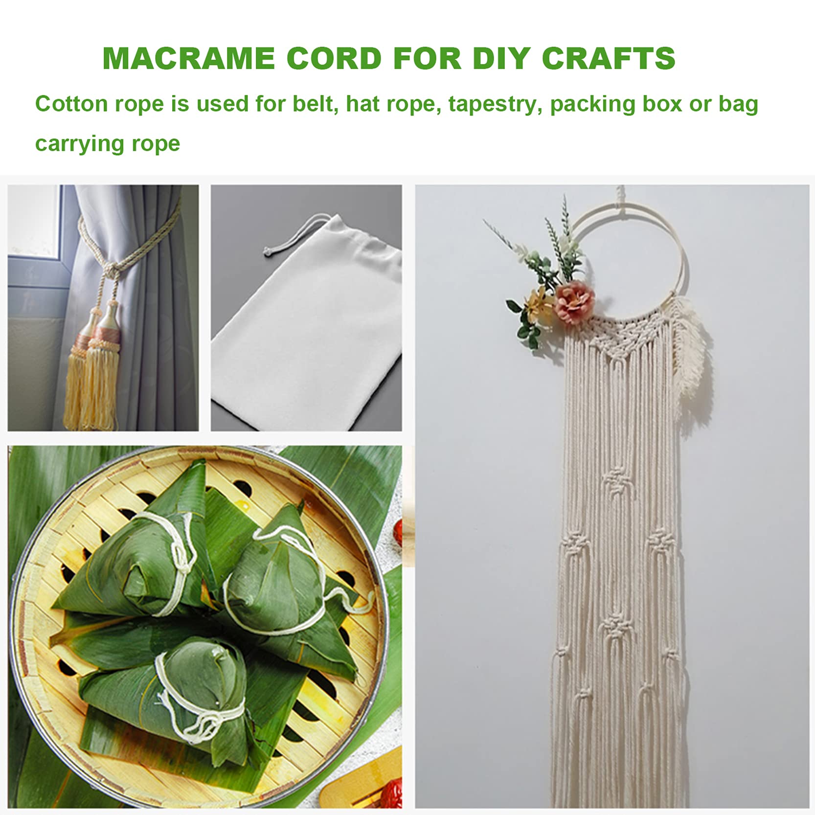 Cuerda,Cuerda De Nylon, Cordón De Macramé Grueso 300 M,Cuerda De Macramé De Algodón Natural Espesor 4 Mm/6 Mm/8 Mm/10 Mm,Cuerda De Hilo Suave for Tapices De Pared, Colgadores De Plantas,Jardinería,Man
