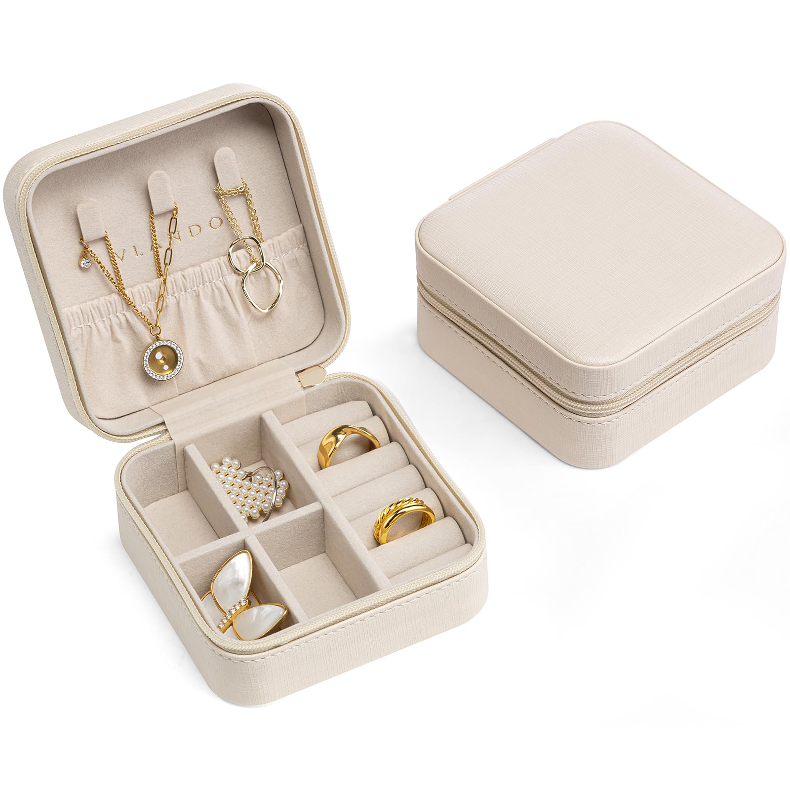 VLANDO Schmuckkästchen Reise Mädchen, Schmuckkasten Klein, Mini Schmuck-Reiseetui, Spiegel, Schmuckaufbewahrung, für Ohrringe, Ringe, Ketten, Uhren,Geschenkidee für Frauen