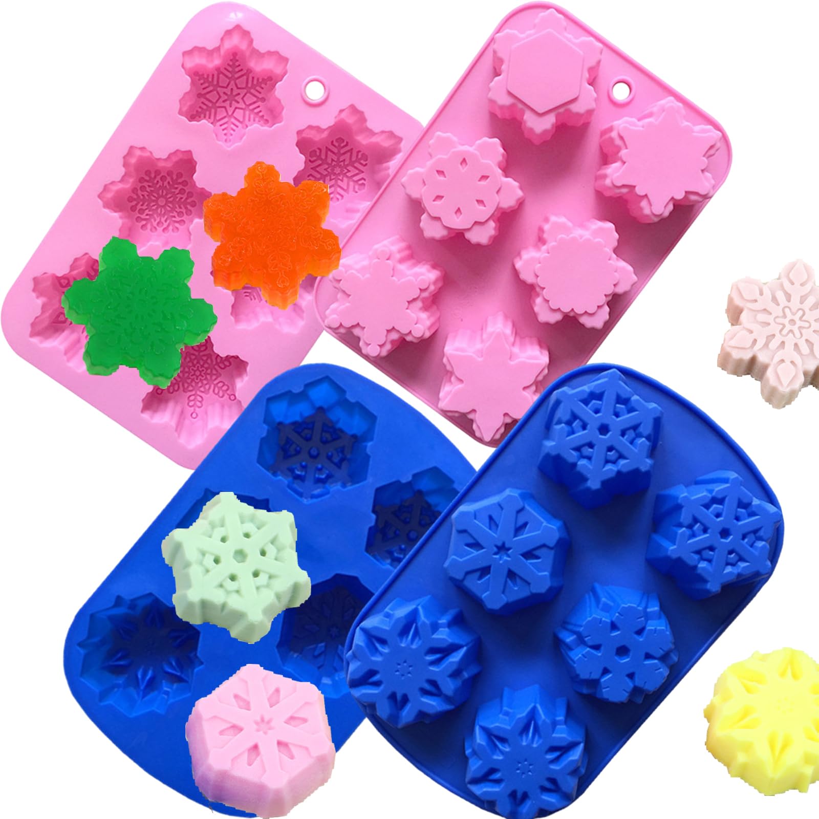 2 Pcs Large Snowflake Silicone Mold Christmas Chocolate Fondant Candy 6 Cavity 3D Mold Gummy Mold for Party Mousse Cake Baking Cupcake Topper, Candle, Jello