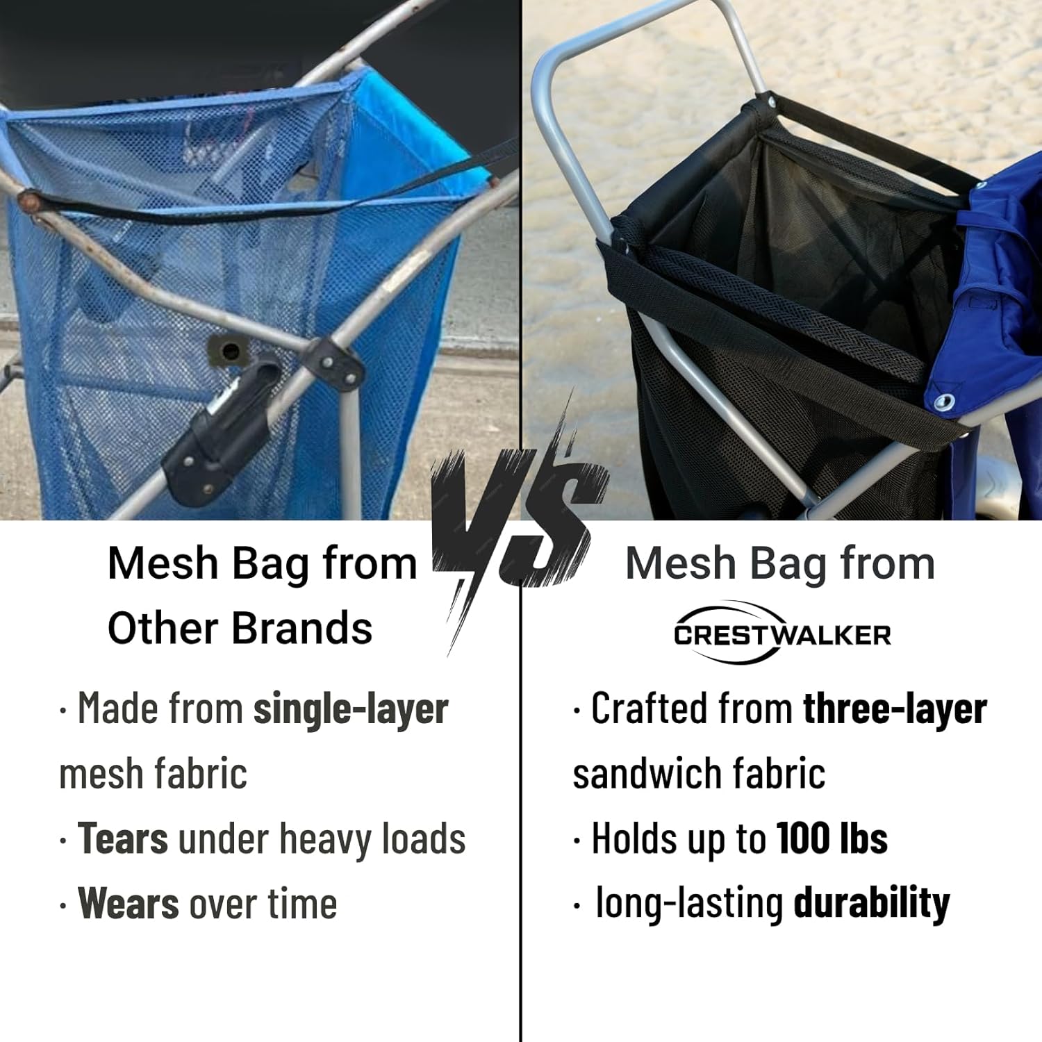 Beach Cart with 10‘’ Balloon Wheels, Holds 4 Folding Chairs, Collapsible Wheeler with Big Wheels for Sand, Pump Included