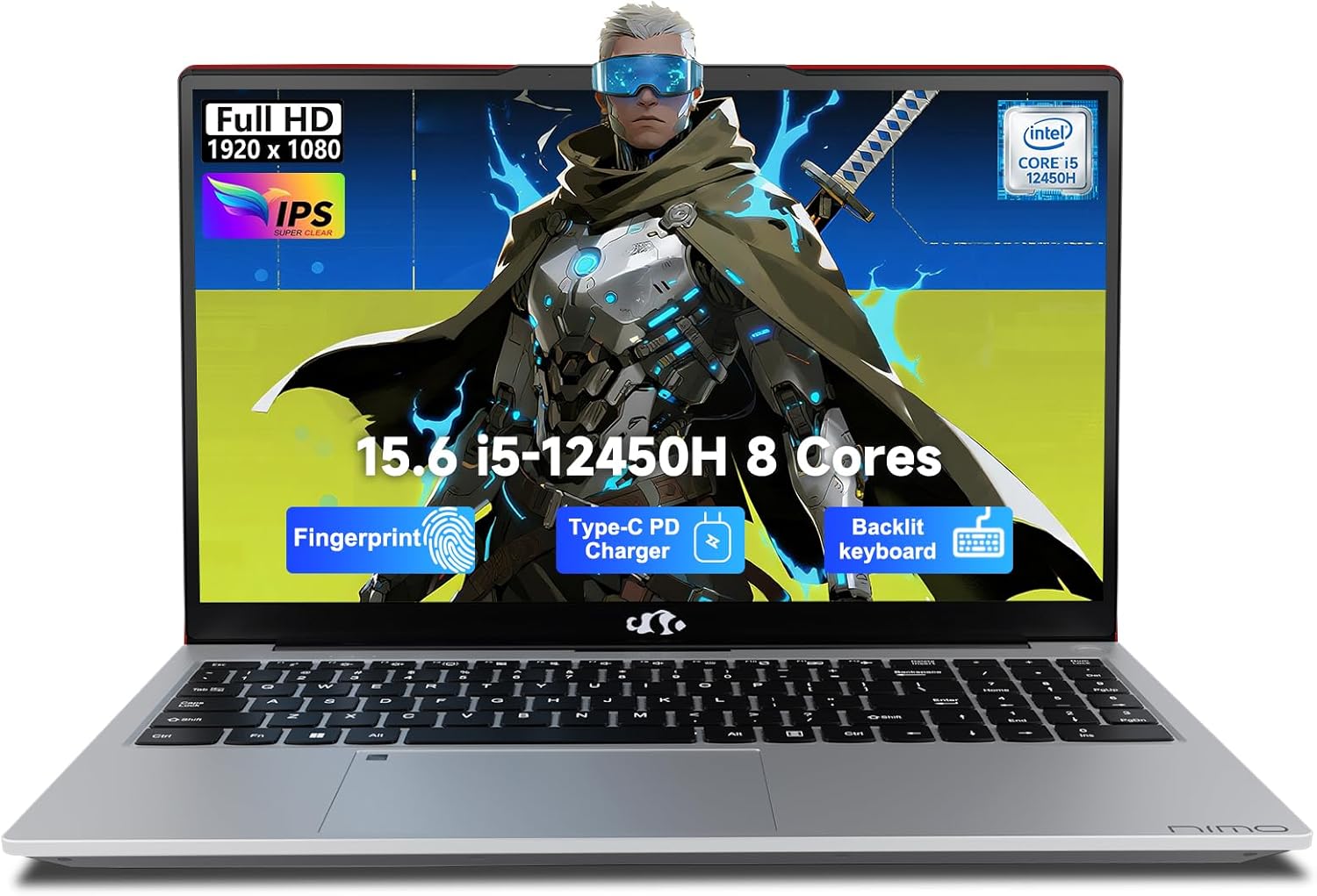 NIMO 15.6 Inch Laptop, i5-12450H 8-Core H-Series Processor (Beats i7-11800H), 16GB RAM 512GB SSD, Backlit Keyboard, Fingerprint Reader, 100W USB-C Fast Charging, WiFi 6, FHD IPS Display