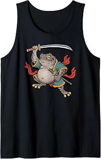 Funny Samurai Frog with Katana and Warrior Pose Tank Top