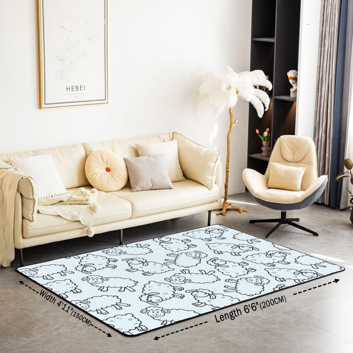 Urocza owca, dywan do salonu, 150 x 200 cm, motyw z kreskówki, zwierzęta Kawaii, do sypialni, dywan dla chłopców i dziewczynek, rustykalny styl wiejski, mata podłogowa, dekoracja domu