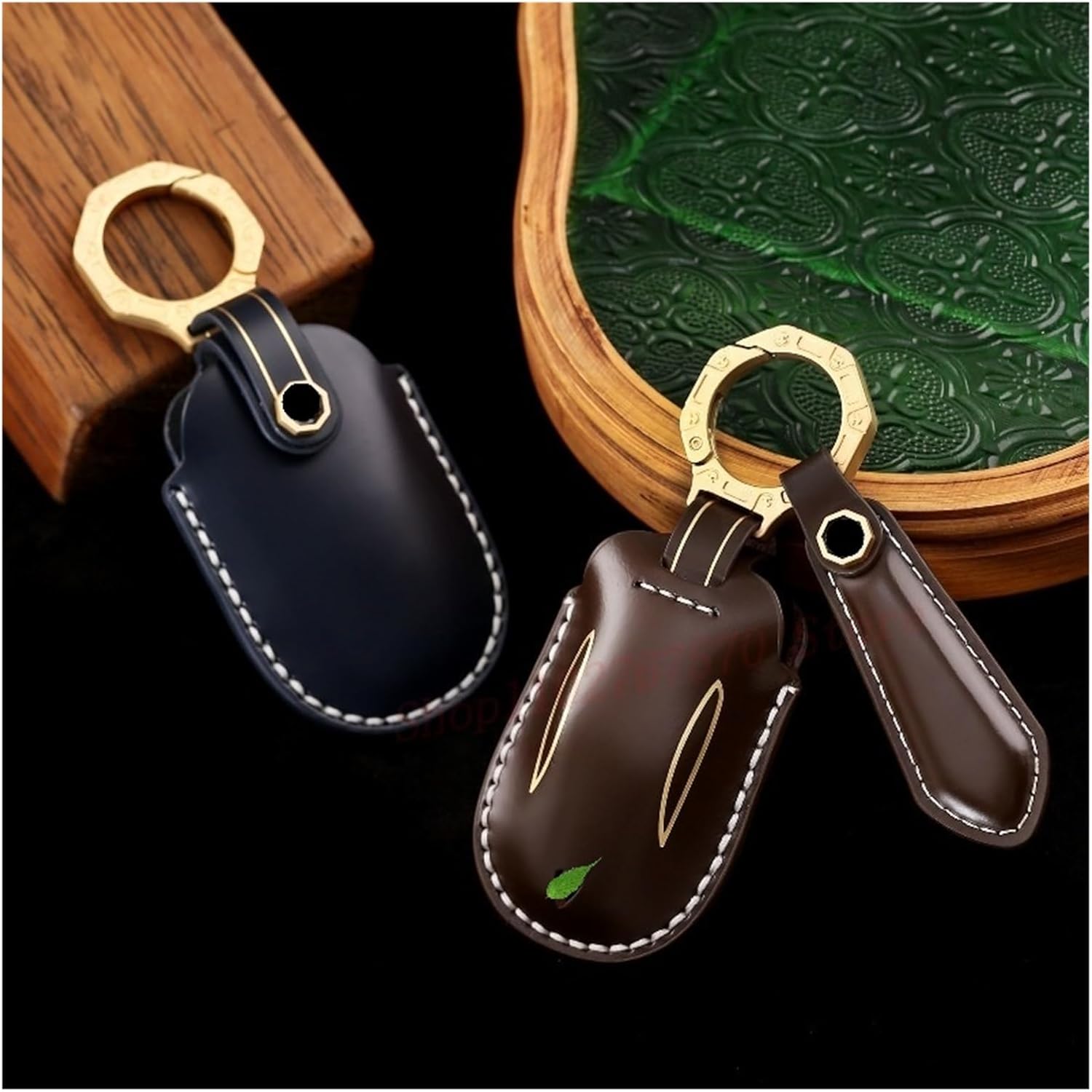 Genuine Leather Key Case Cover Protective Shell Bag Keychain Compatible with Tesla Model 3 Y S X Car Accessories(Style 6)