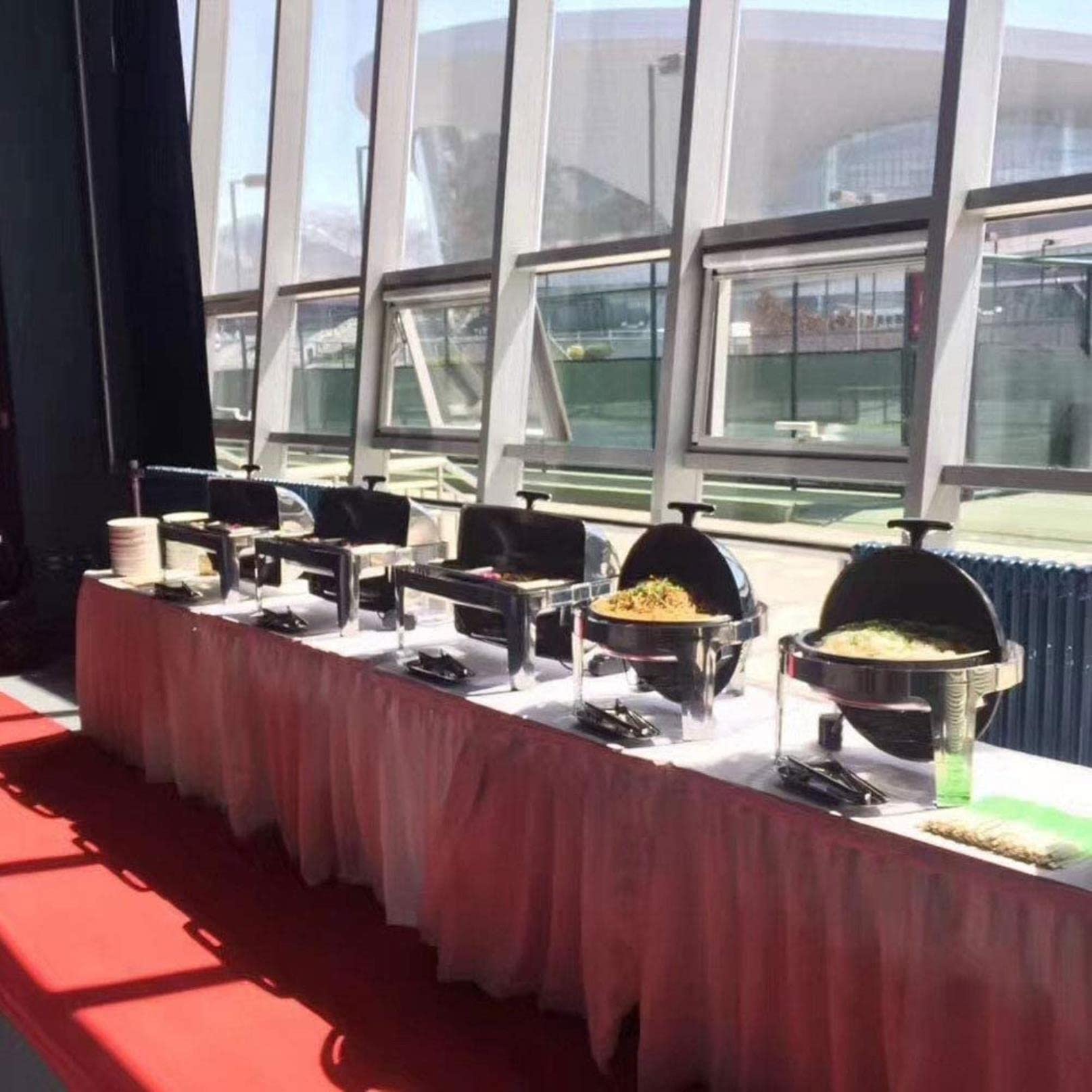 Calentador de Buffet, Ronda Chafing Dish Aislamiento de Alimentos en la Cafetería del Hotel, Tiempo de Aislamiento Prolongado y Fácil de Limpiar, con Bandeja y Clip para Alimentos, 220V 400W