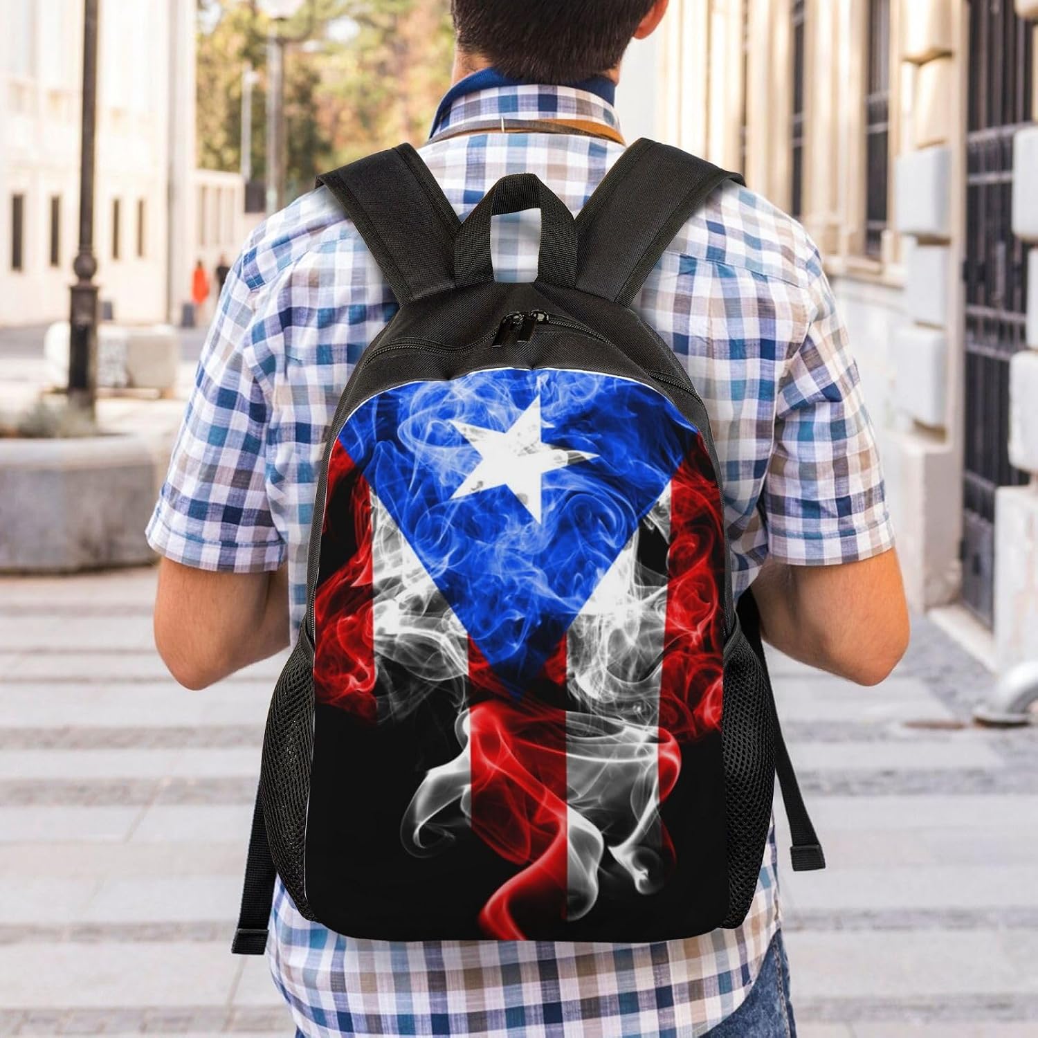 GTEVUTS Puerto Rico Backpack for Men Women - Puerto Rico Gifts-Patriotic Chic Laptop Black Shoulder Bag Travel Camping Work Outdoor Backpacks,15 Inch,Black