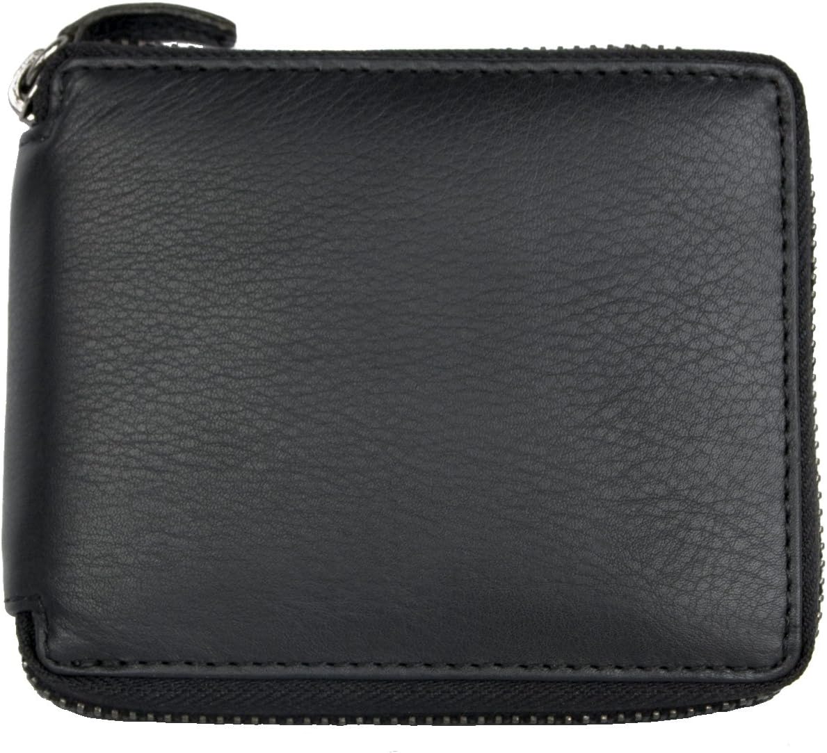 Men's Black Zip-around Compact Genuine Leather Wallet