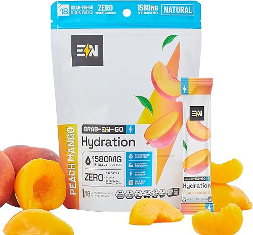 Engineered Nutrition Paquetes de electrolitos en polvo sin azúcar, durazno y mango, paquetes de hidratación keto con magnesio, potasio y sodio, cero