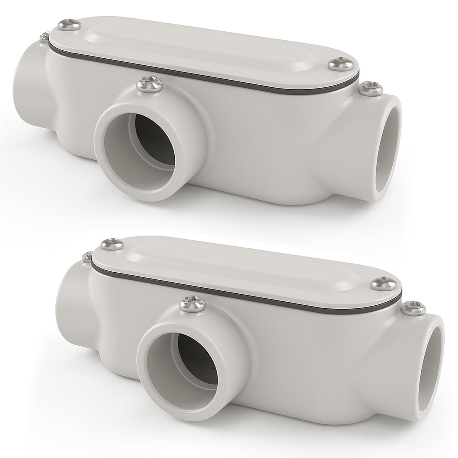 OHLECTRIC Heavy Duty Aluminum EMT Set Screw Conduit Body (T-Type - ½”) Service Entrance Elbow Conduit Bodies, Durable Conduit Fitting, Rustproof, Cover & Gasket Included Conduit Body Fitting (2-Pk)