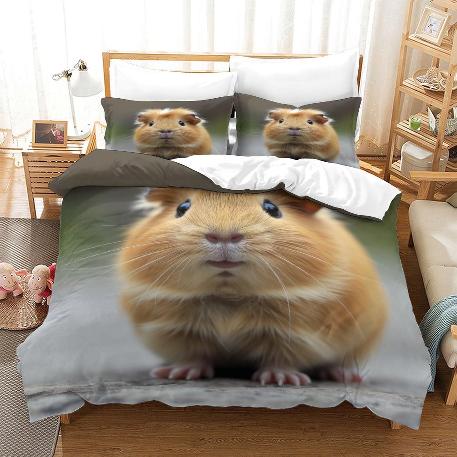 Housse de couette hamster hypoallergénique et lisse pour lit simple