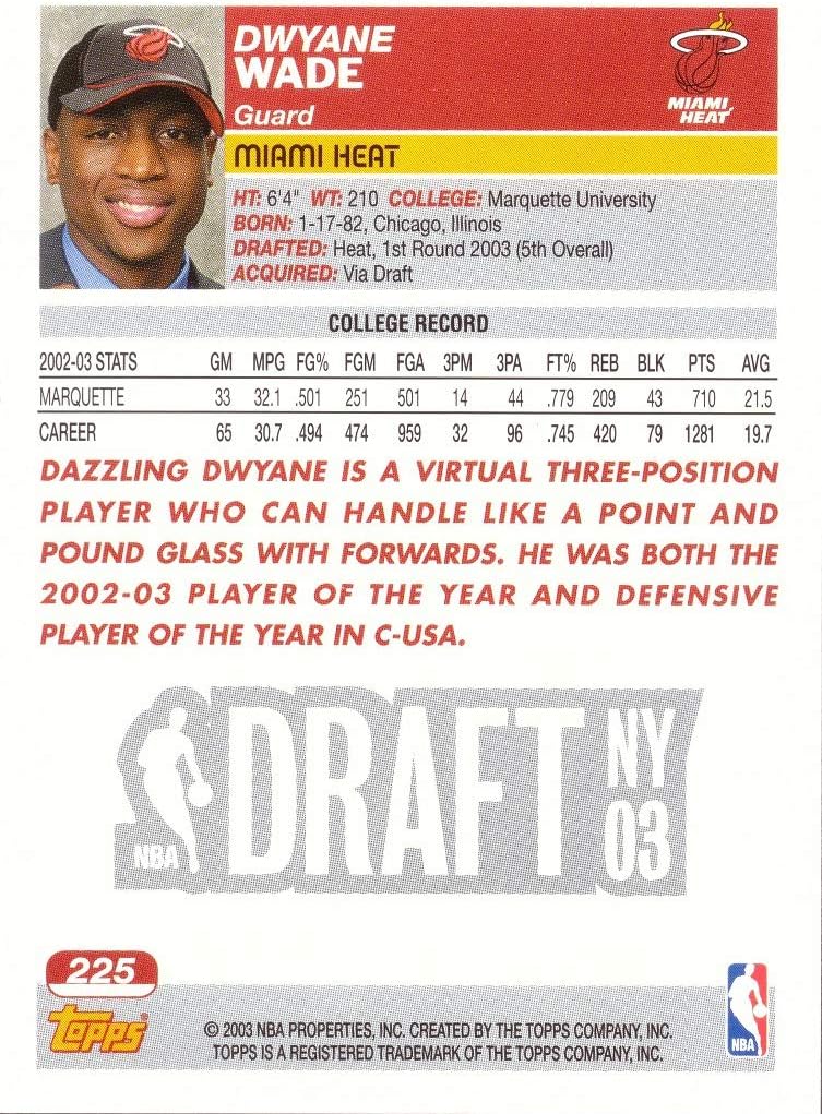 2003-04 Topps Basketball #225 Dwyane Wade Rookie Card