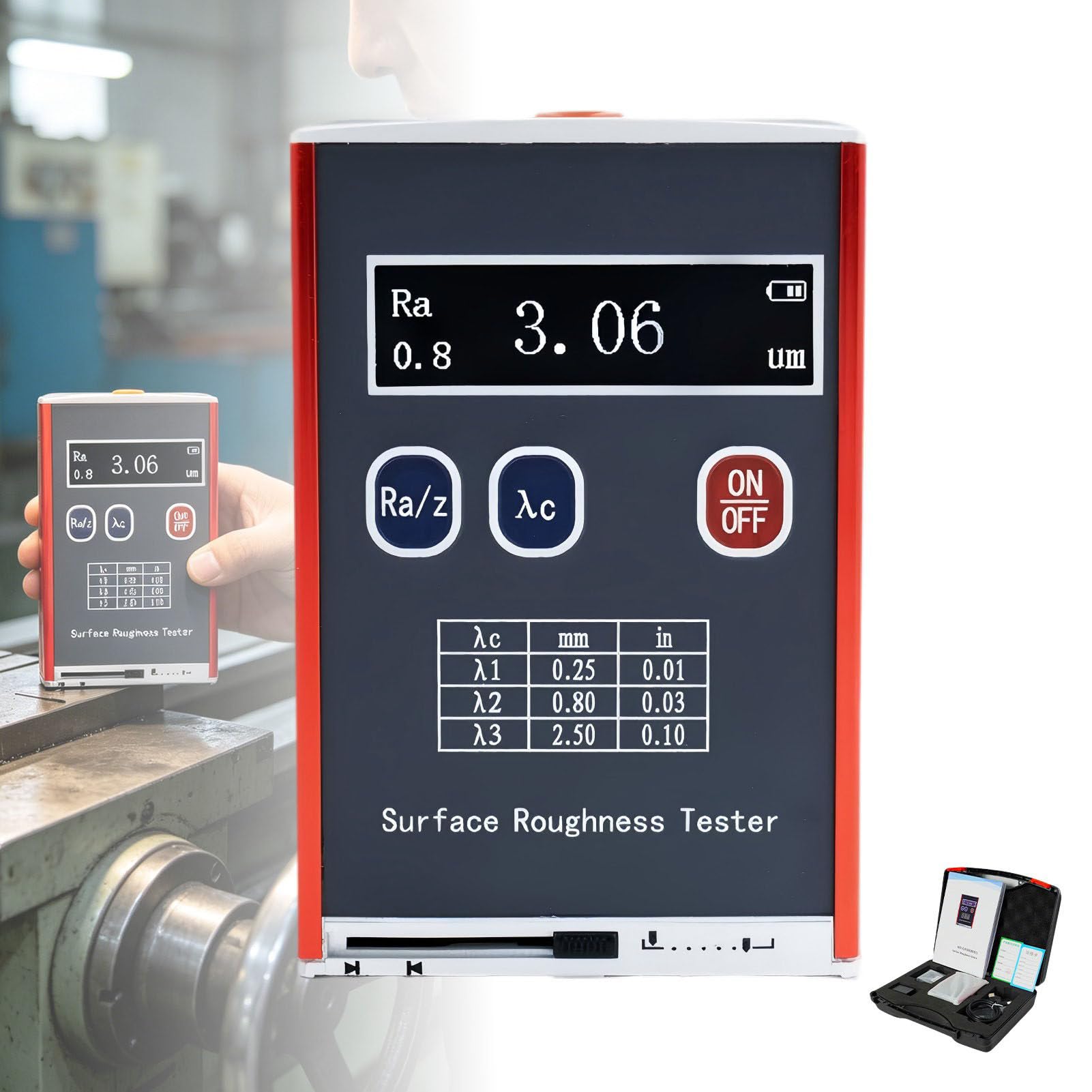 ExoticaBlend Surfaces Roughness Tester, LED Display High Accuracy 0.01μm Portable 4 Test Parameters Ra/Rq 0.05~15.0μm Rz/Rt 0.1~50.0μm