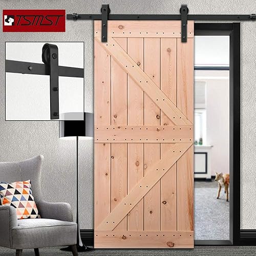 TSMST Kit de herrajes para puerta de granero de 6 pies, riel de puerta corredera resistente para puerta de madera individual de 36 pulgadas, fácil