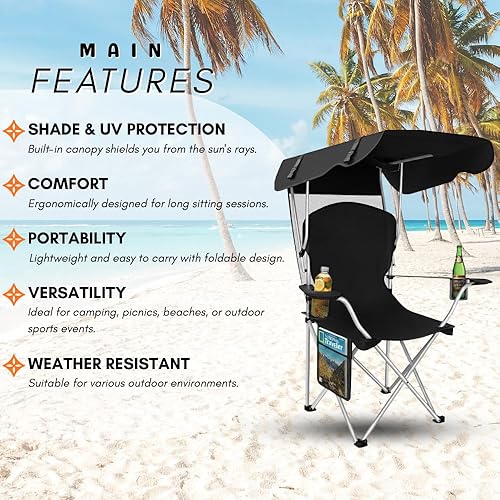 Miniatura 6 de Sillas de camping plegables portátiles con toldo y toldo para adultos, tela Oxford 600D duradera resistente a la intemperie, silla de camping con