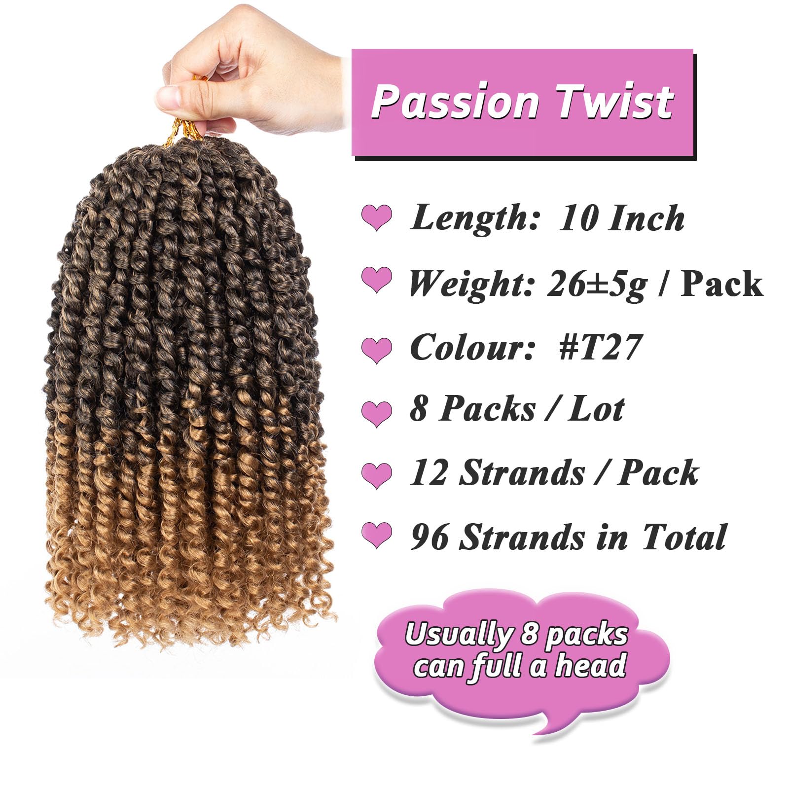 Samtress Pre-twisted Passion Twist Hair 10 Inch Short Passion Twist Crochet Hair 8 Packs Ombre Blonde Pre-looped Crochet Braids for Women Short Bohemian Synthetic Hair Extensions with Curl Ends (#T27) - Image 2