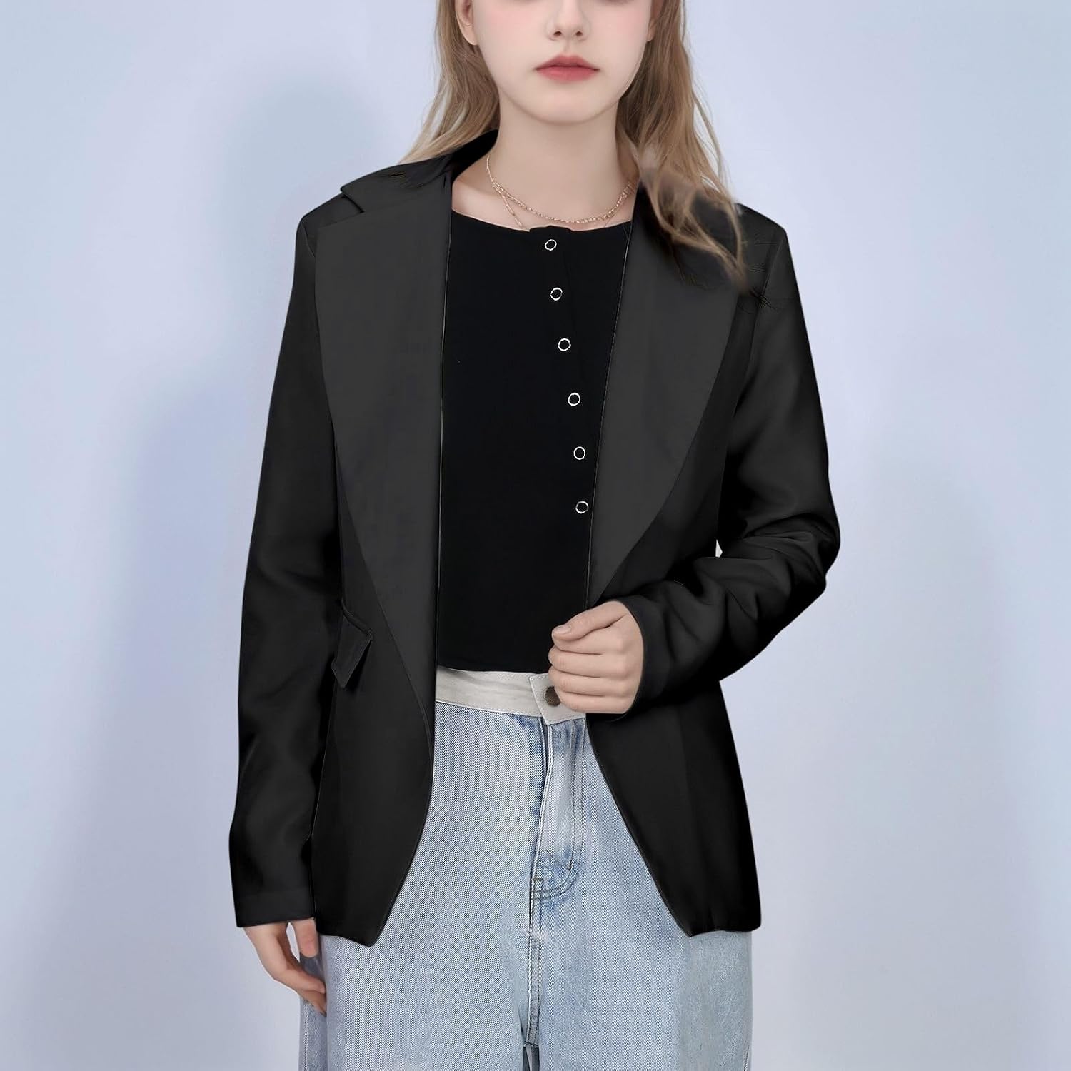 Girls Solid Blazer, Long Sleeve Open Front Formal Coat Notched with Inner Pocket Uniform Outerwear for Kids Teens 3-14Y