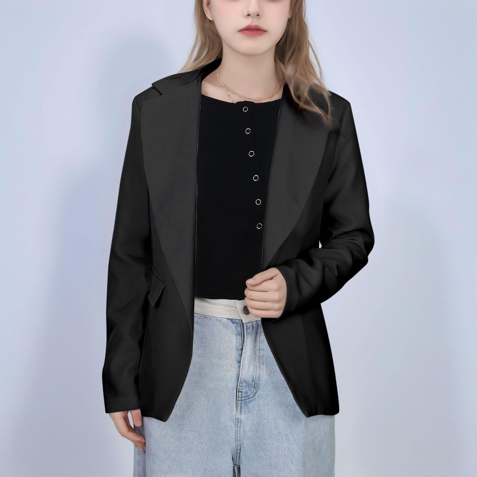 Generisch Mädchen Einfarbig Formale Revers Anzug Mantel Button Down Lange Seelve Blazer Anzug Jacke Für Kinder (Black, 11-12 Years)