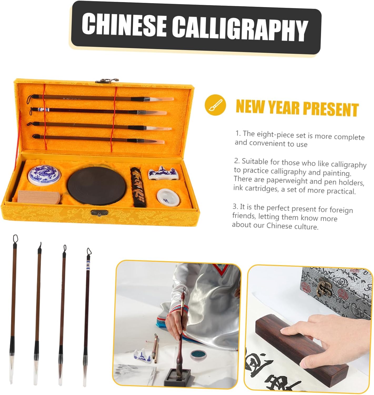 Uonlytech Chinese Calligraphy Brush Set for Beginners Ink Brush Kit with Ink and Accessories for Student Practice and Sumi Painting