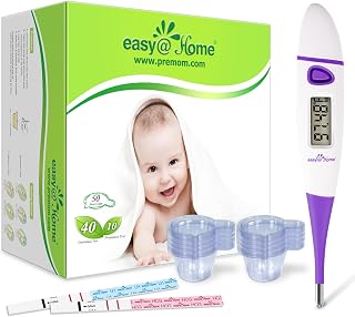 Easy@Home 40 Ovulation & 10 Pregnancy Test Strips Kit & 50 Cups+ Easy@Home Digital Basal Thermometer with Blue Backlight LCD Display