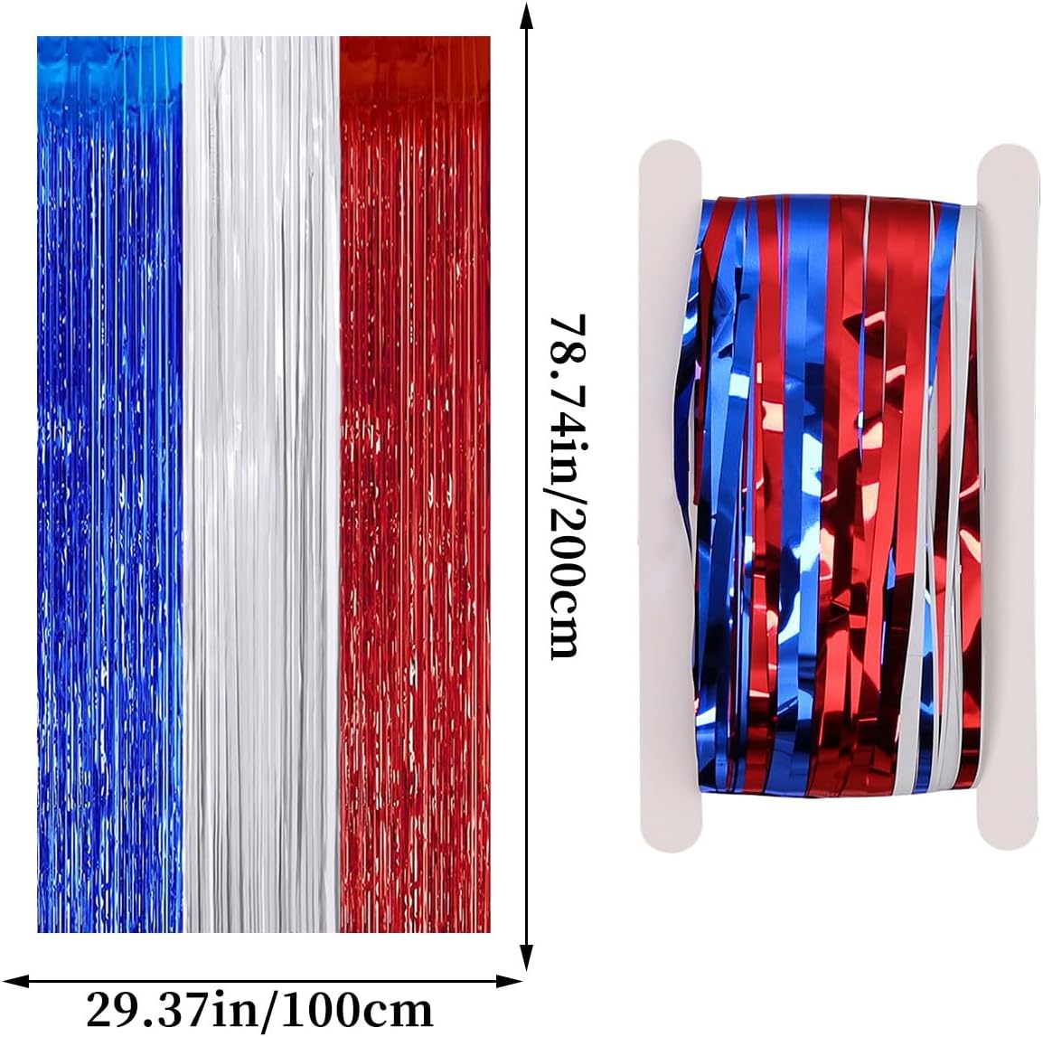 July 4th Party Decoration Set, Fourth of July Red White Blue Paper Fans, USA American Flag Pennant, PomPomPoms Flower, Foil Tassel Curtains, Star Ribbon, Independence Day Party Supplies-01 - Image 4