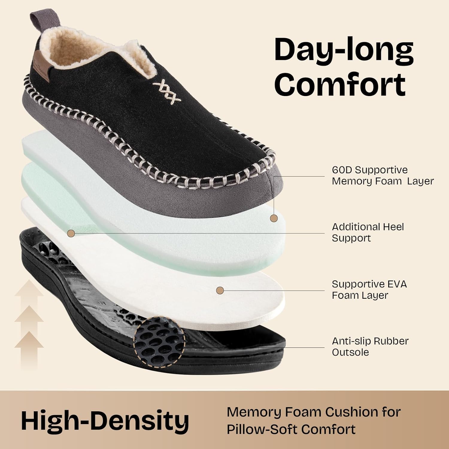 EverFoams Men's Moccasin Slippers Memory Foam Indoor/Outdoor Warm Suede House Shoes with Fuzzy Sherpa Lining - Image 6