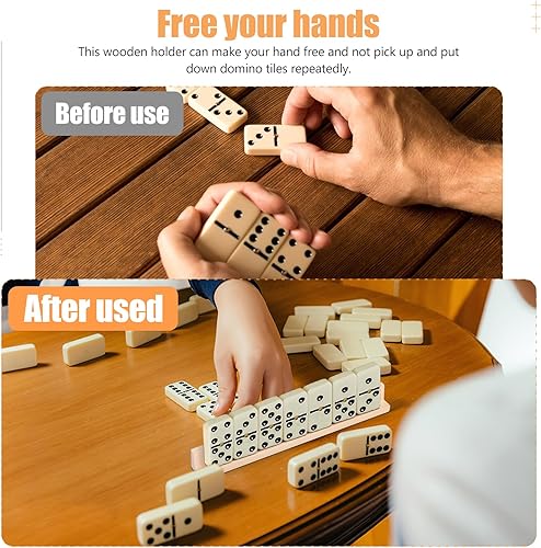 Miniatura 3 de Soportes de madera para dominó, paquete de 8 bandejas de dominó multifuncionales, estantes de escritorio, adornos de letras para juegos de cartas y