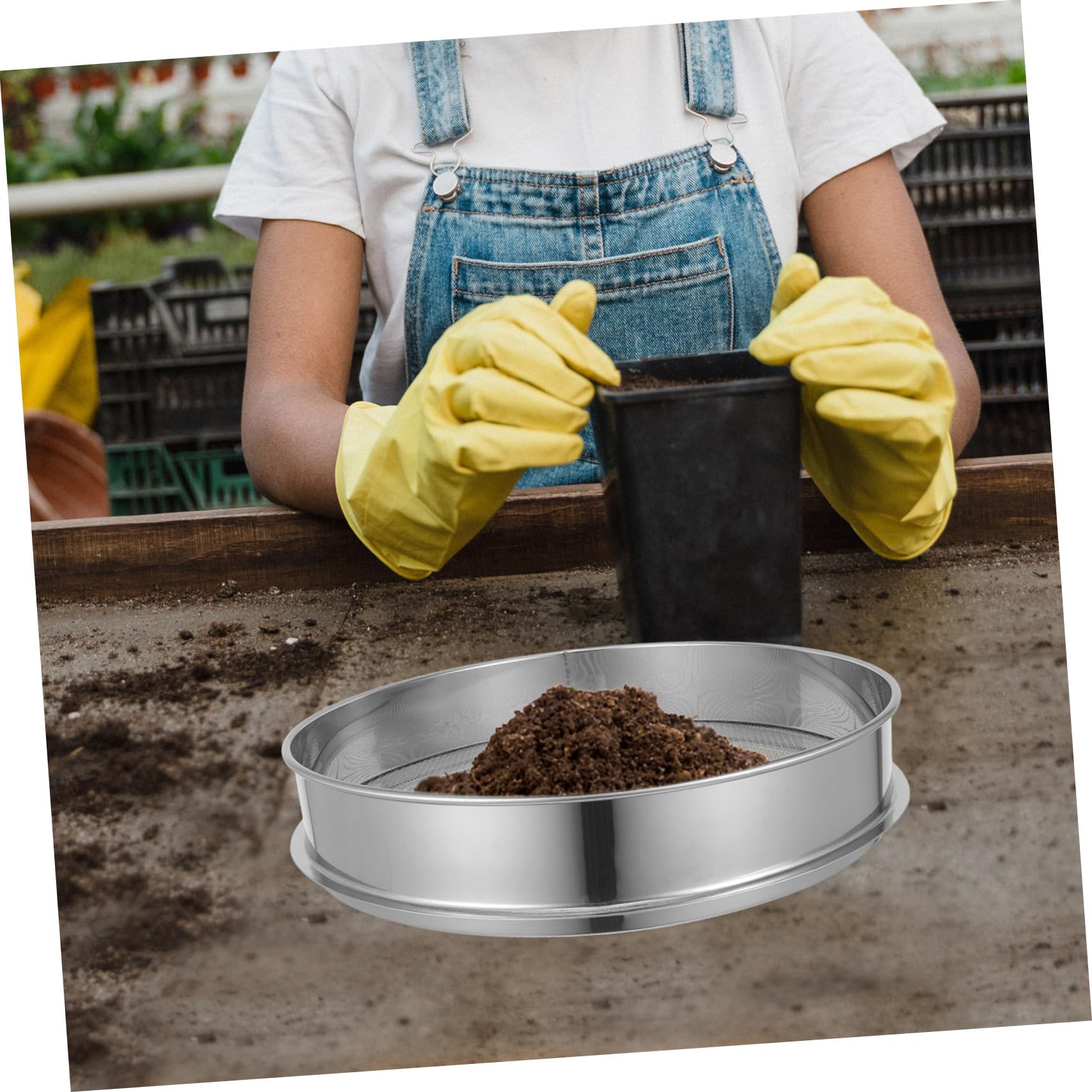 PartyKindom Setaccio in acciaio inox per giardinaggio, strumento multiuso setaccio a terra rotondo, 40 cm, per compost e pavimento e solido