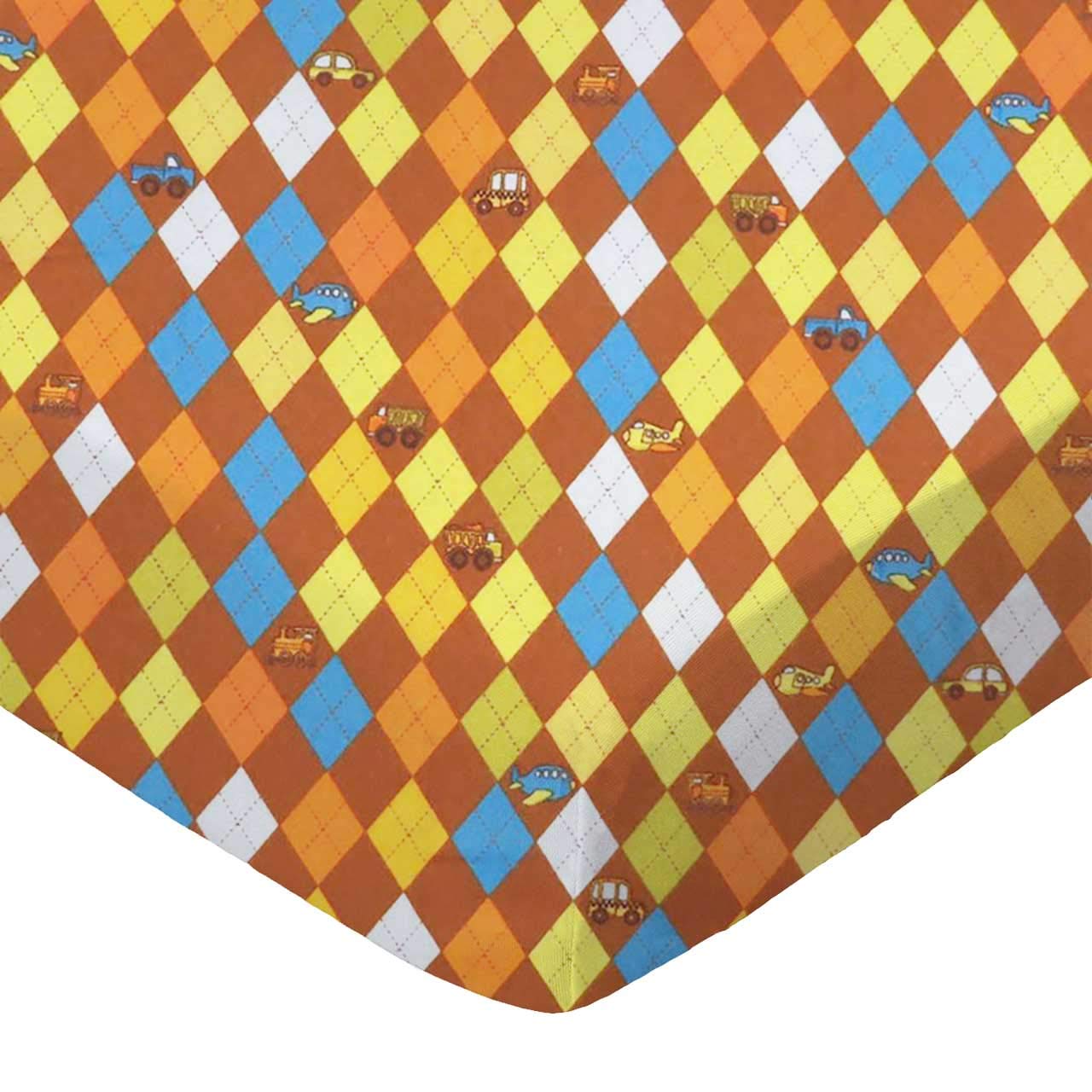SheetWorld Fitted 100% Cotton Flannel Pack N Play Sheet Fits Graco 27 x 39, Argyle Transport Brown, Made in USA