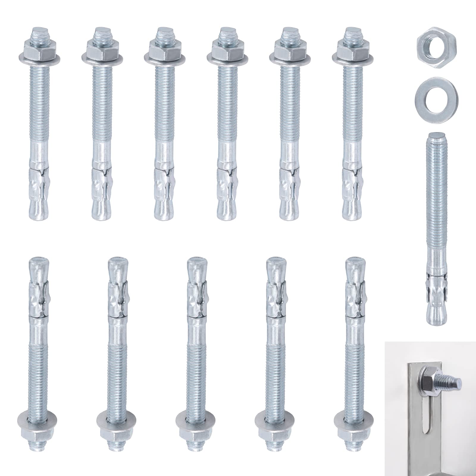 Swpeet 12Pcs 1/2" x 4-3/4" Zinc Plated Heavy Duty Wedge Anchor Assortment Kit, Carbon Steel Screws and Lag Bolts Wedge Anchor Fastener Perfect for