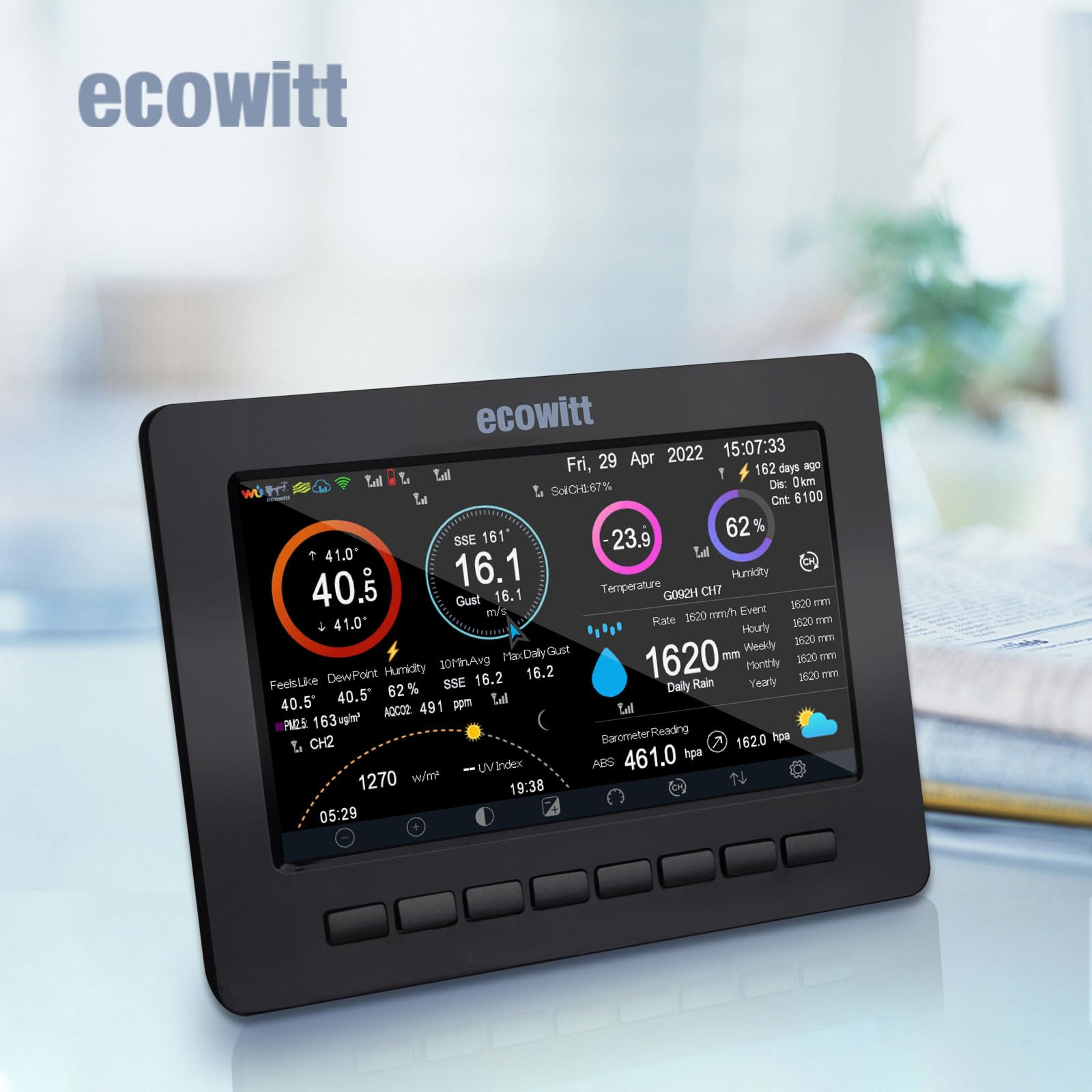 ECOWITT Konsola HP2550 do stacji pogodowych, 7-calowy kolorowy wyświetlacz TFT z bramką, para z czujnikiem zewnętrznym WS69/ WS80/ WS90/ inne akcesoria