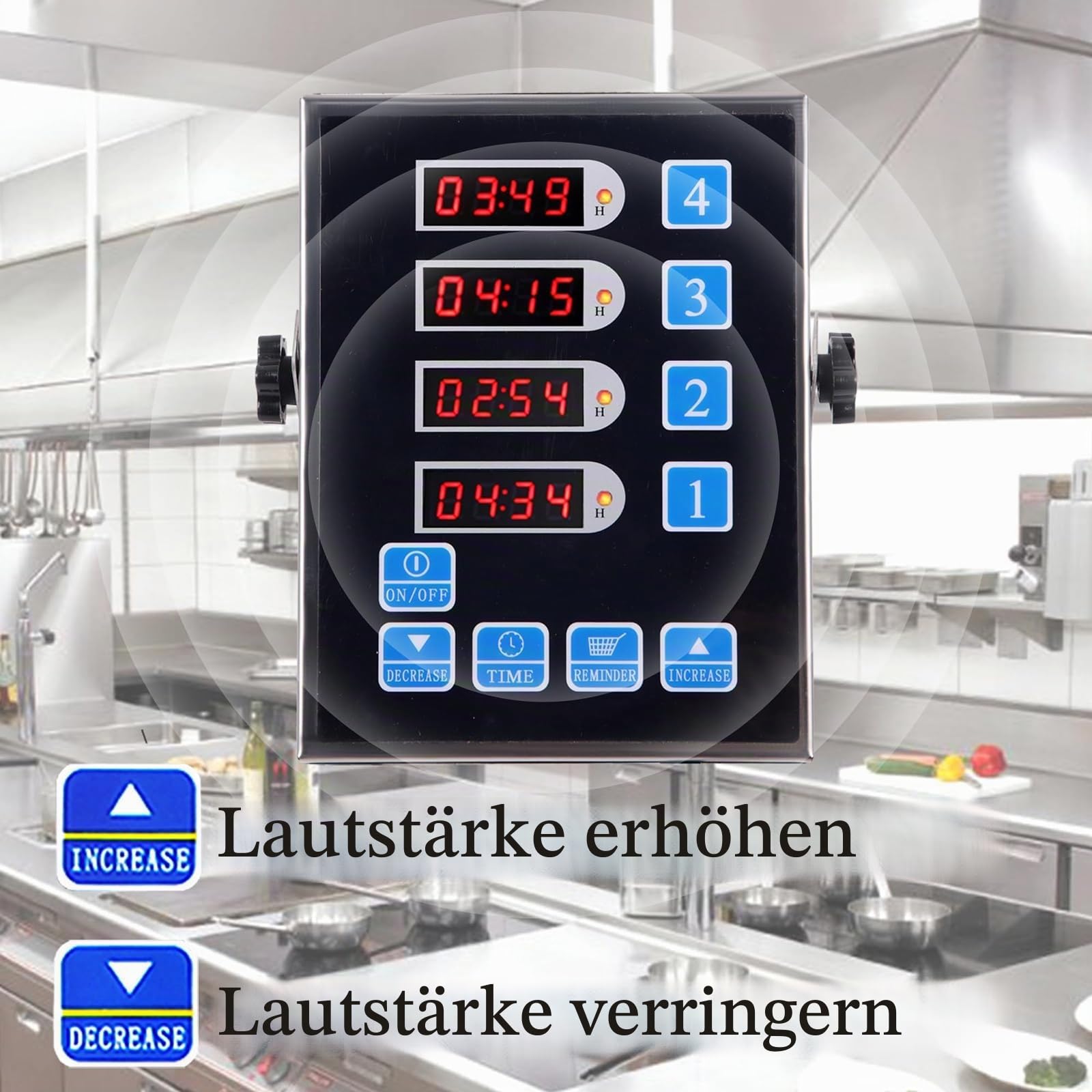 Professioneller digitaler 4-Kanal-Küchentimer, Küchentimer for Hähnchen – Edelstahl-Restaurant-Timer, Erinnerung, mehrere Ereignisse mit lautem Alarm