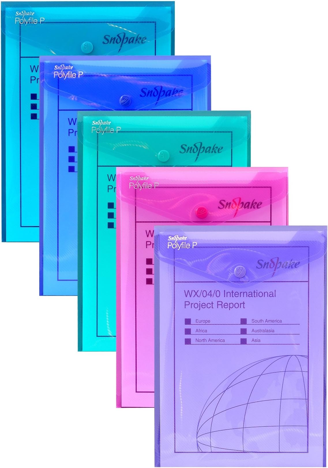 Snopake A5 Polyfile P Portrait Popper Wallet with Press Stud Closure [Pack of 5] Electra Assorted [13274]