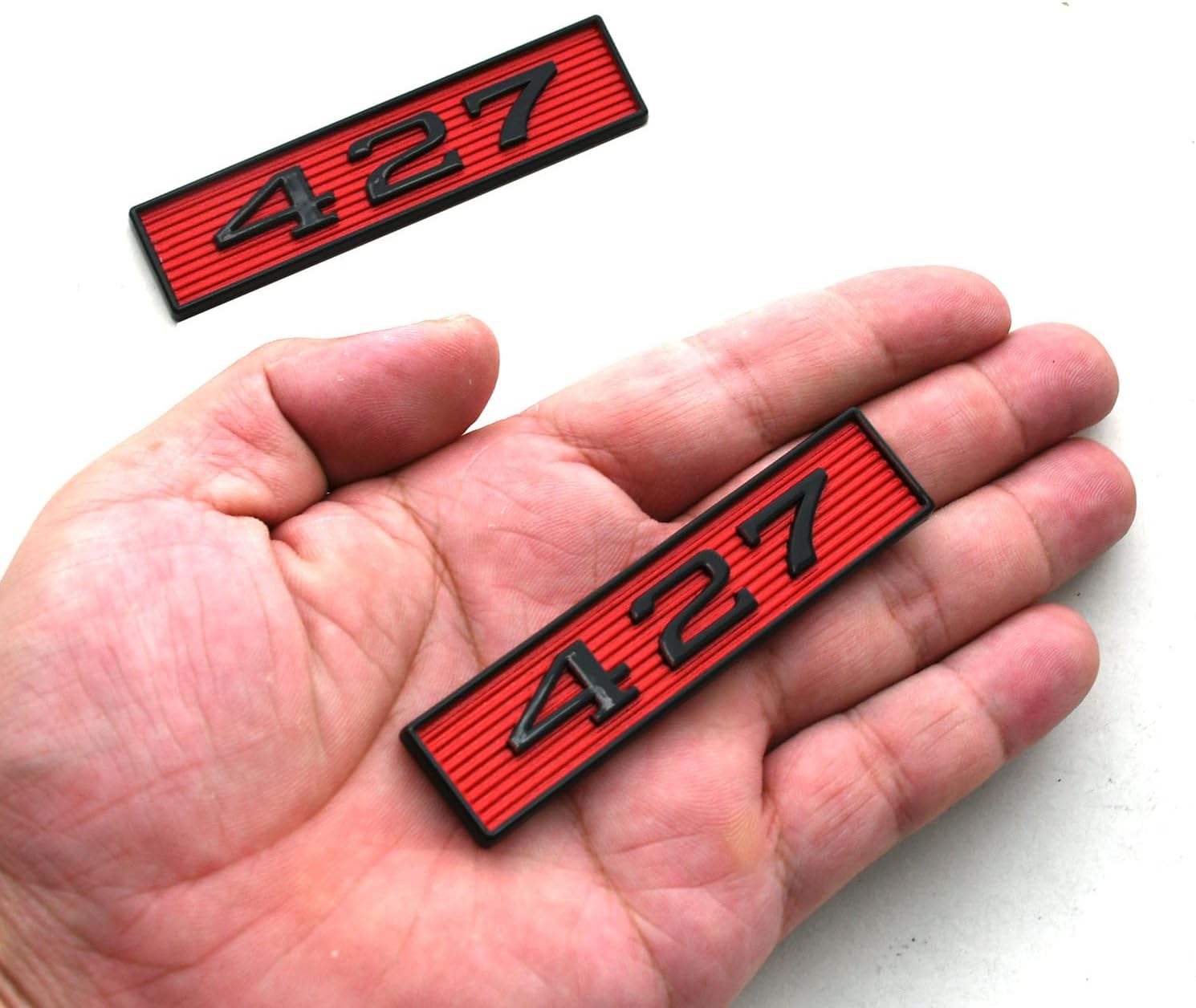 2Pcs 427 Engine Hood Scoop Emblems Badges 3D Decals Stickers Cars Trucks (Black Red) - Image 4