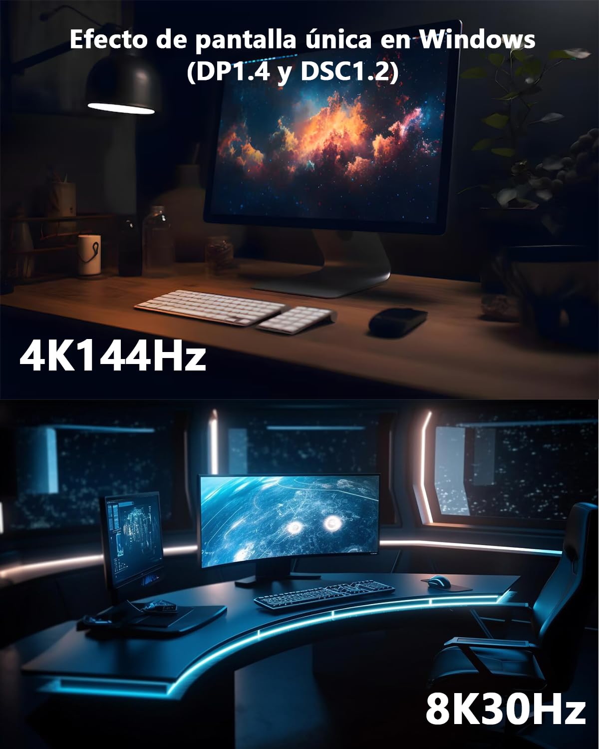 WAVLINK Docking Station Triple Pantalla (1 * 8K@30Hz/4K@144Hz) 2*DP, HDMI | USB C Dock 125W PD3.1 Pass-Through, Ethernet, SD/TF, para Windows