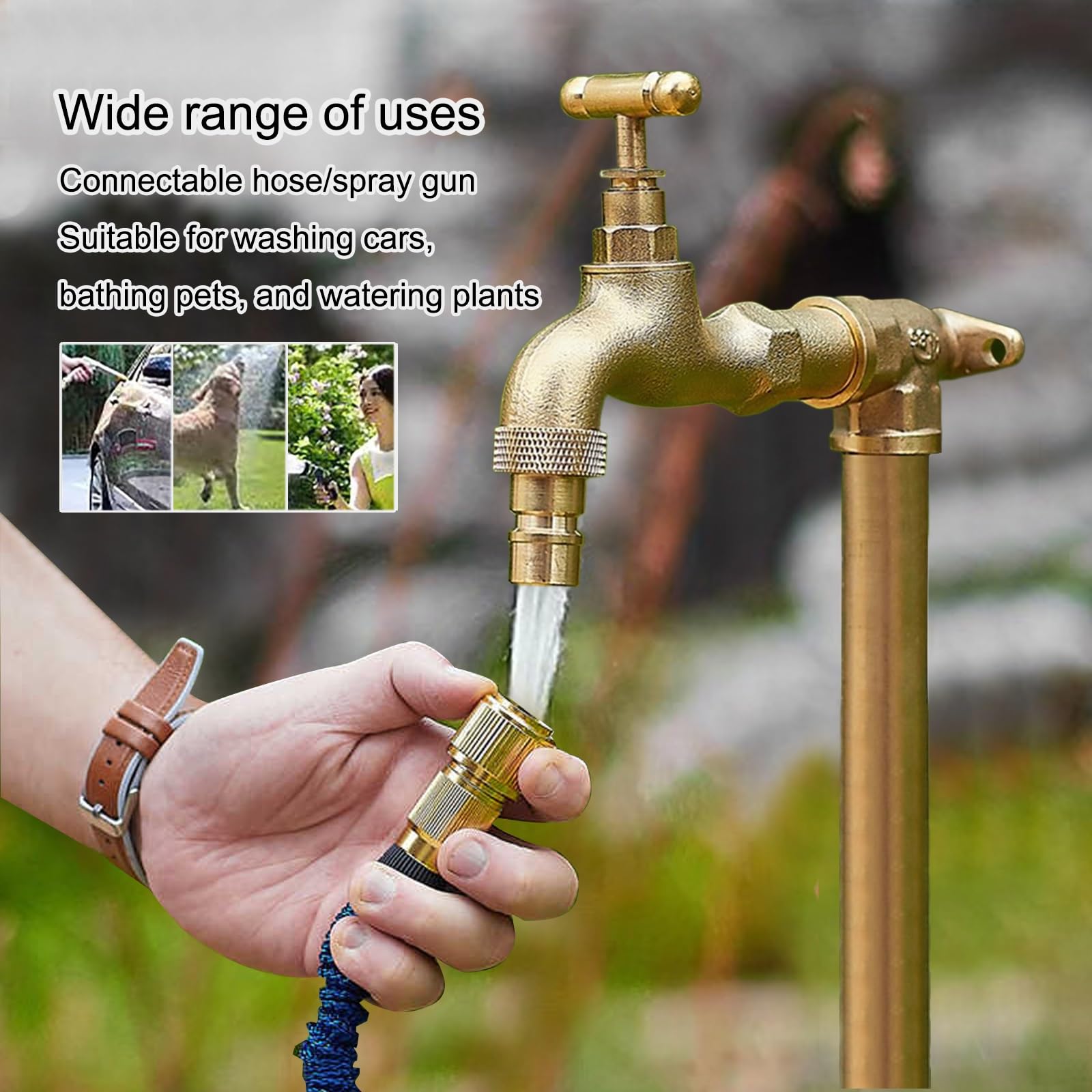 Columna de agua de jardín con grifo, fuente al aire libre, estación de riego y lavado, soporte de manguera de 60 cm de alto para un fácil riego y cuidado del jardín