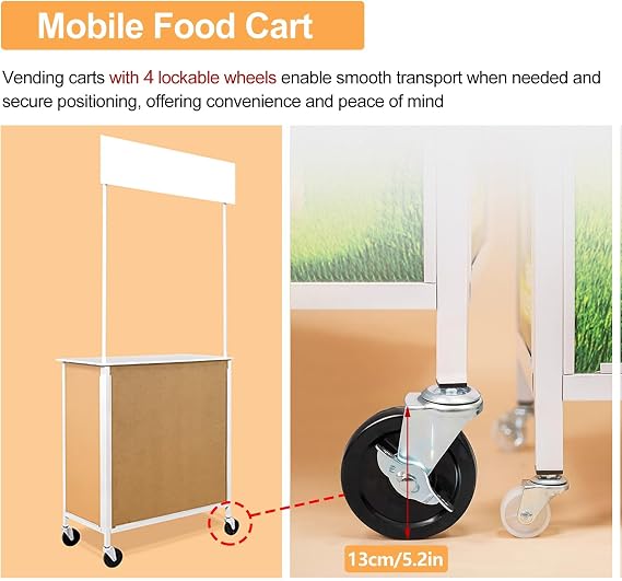 Food Cart for Sale, Foldable Mobile Street Food Bender Cart with Wheels, Portable Market Stall Display Stand, Farmer's Market Auto Dealer Kiosk Sales Fruit/Flower Stand