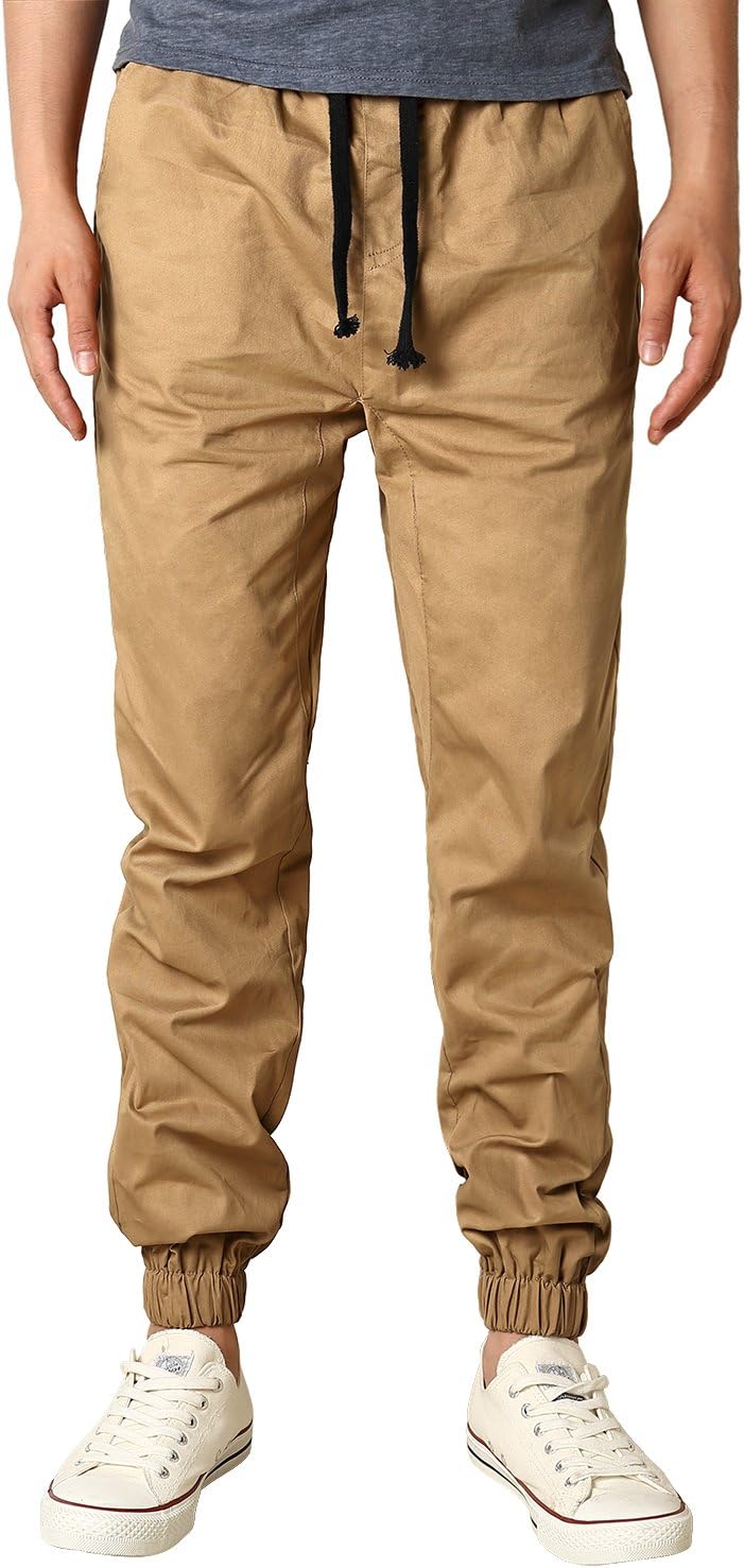 Mens Regular Fit Twill Chino Jogger Pants Small P06-Khaki