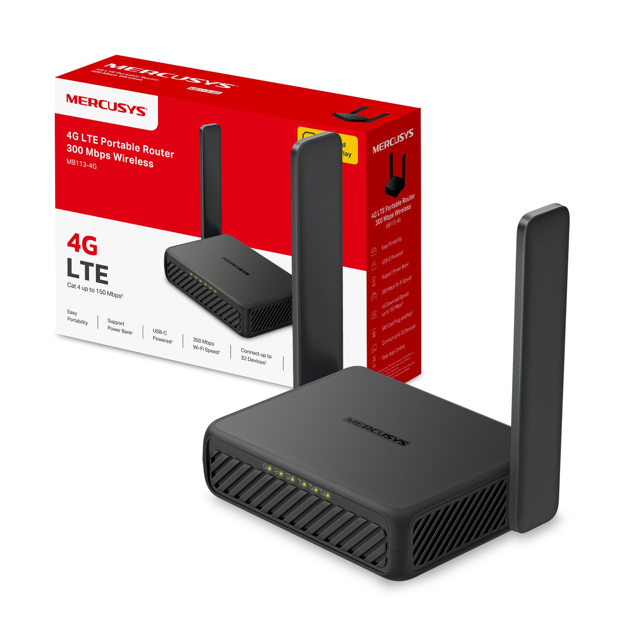 MERCUSYS MB113-4G Portable WiFi 4G Router with SIM Slot, Portable WiFi