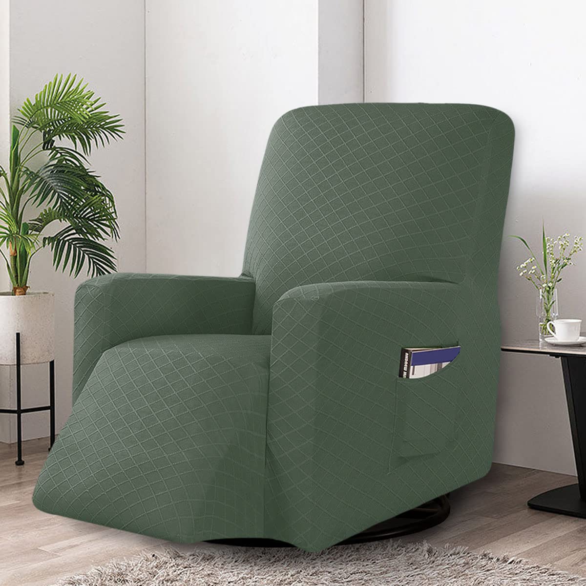 YOPOIY elasticizzato jacquard Copripoltrona Relax Reclinabile Copripoltrona antiscivolo sfoderabile e lavabile con tasca laterale a quadri Fodera poltrona -verde