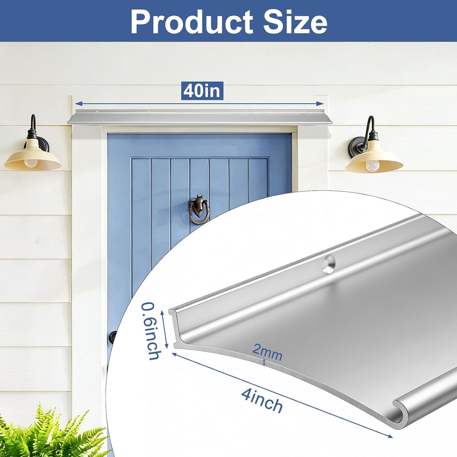 Door Rain Drip Guard Aluminum 4" Extra-Wide, Heavy Duty Thickened Door Rain Deflector 40” Long, Overhead Drip Cap & Drip Edge Weather Shield for Doors, Windows, RV, Camper and Exterior Use