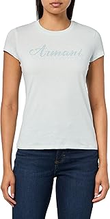 Armani Exchange Women's Short Sleeve Classic Script Logo Scoop Neck Tee, Reflection, Small
